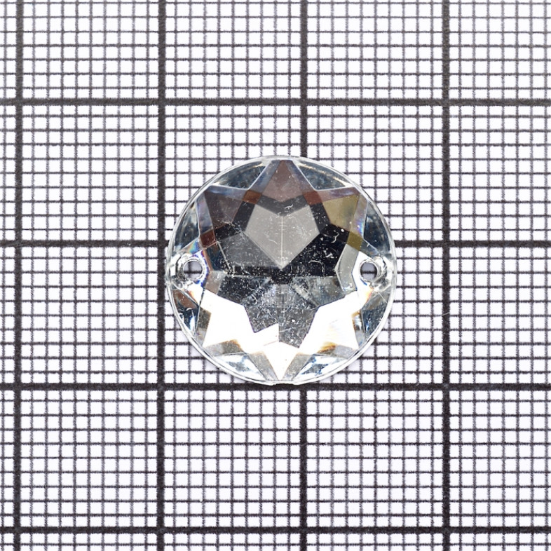 Plastic sew-on rhinestones 16 mm transparent, pack of 6 pcs.