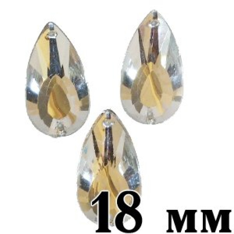 Plastic teardrop sew-on rhinestones 18×9 mm transparent pack of 8 pcs