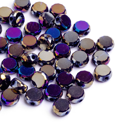 Crystal bead round flat 8 mm purple 1 pc