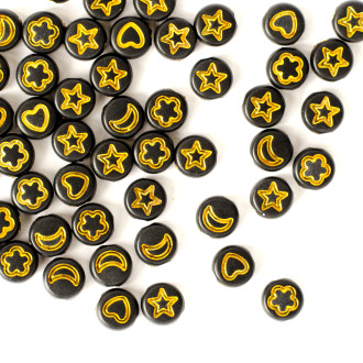 Koralik plastikowy 7x3,5 mm mix wzorów żółto-czarny op.10 szt