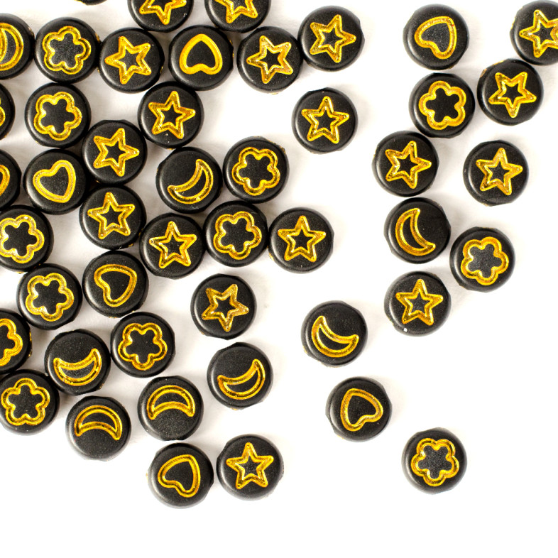 Koralik plastikowy 7x3,5 mm mix wzorów żółto-czarny op.10 szt
