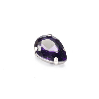 Cyrkonie szklane kropelkopodobna do szycia w metalicznym okuciu 14×10 mm fioletowy op.2 szt