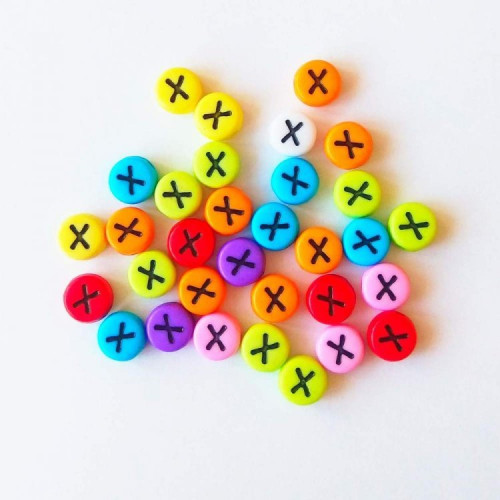 Plastic letter X bead round flat