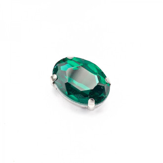 Sew-on glass rhinestones in metal frame 13×10 mm green, pack of 2 pcs.
