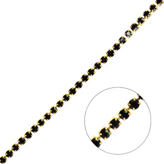 Rhinestone gold chain SS6 (1.9 - 2.0 mm) black crystal 1 meter