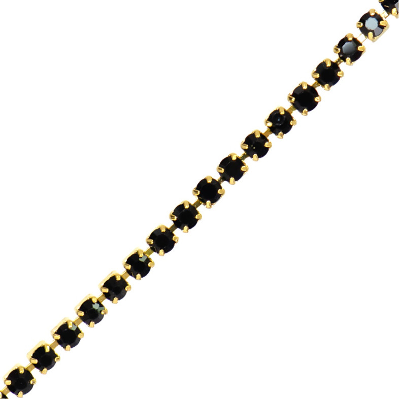 Rhinestone gold chain SS6 (1.9 - 2.0 mm) black crystal 1 meter