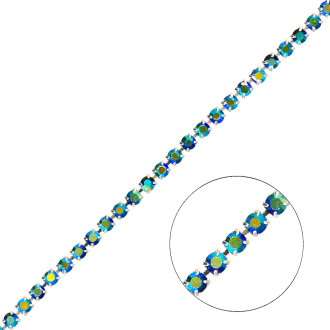 Rhinestone silver chain SS6 (1.9 - 2.0 mm) green rainbow crystal 1 meter
