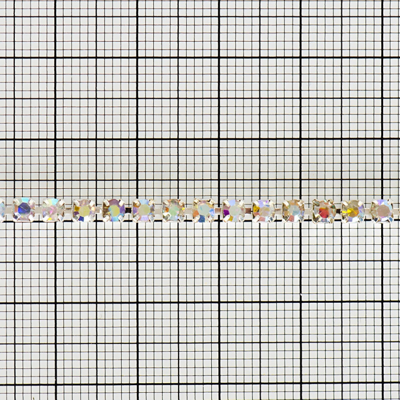 Rhinestone silver chain SS12 (3.0 - 3.2 mm) transparent rainbow crystal 1 meter