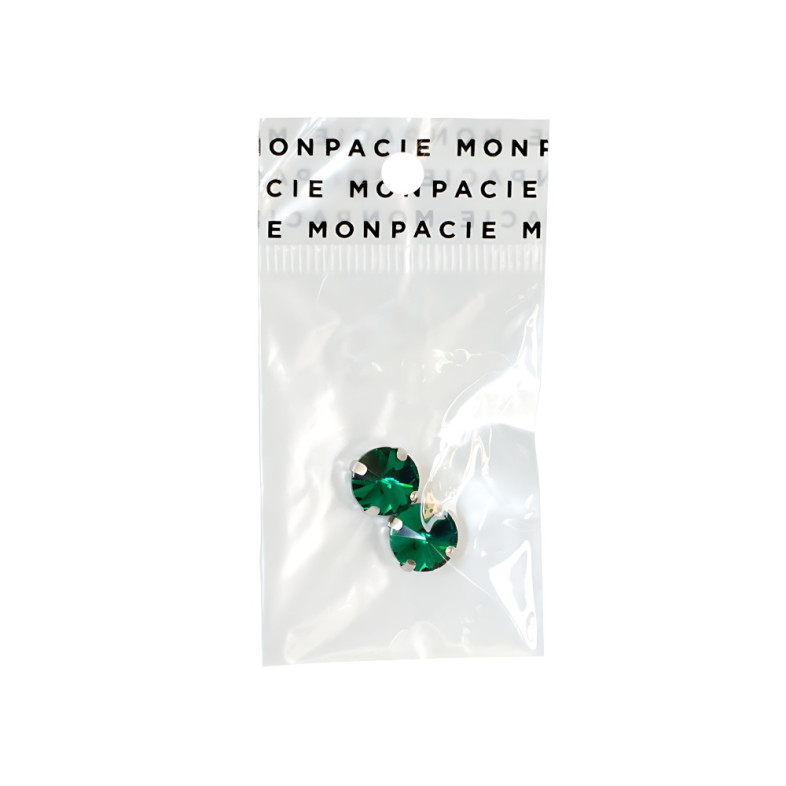 Sew-on glass rhinestones in metal frame 10 mm green pack of 2 pcs