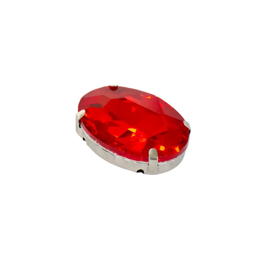 Oval glass rhinestones for sewing in a metal frame 25×18 mm red 1 pc