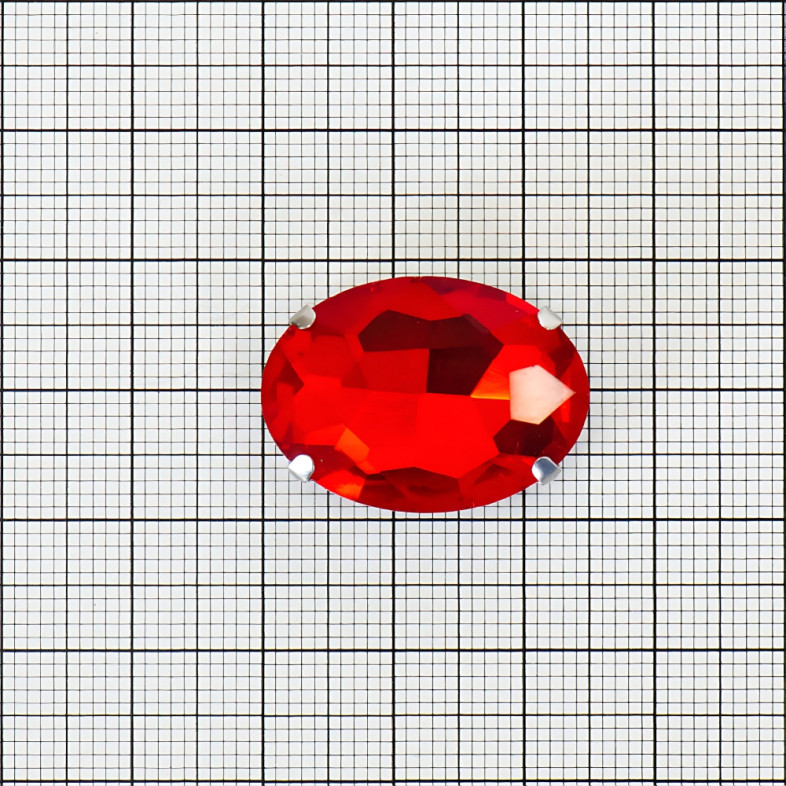 Oval glass rhinestones for sewing in a metal frame 25×18 mm red 1 pc
