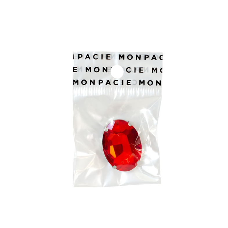 Oval glass rhinestones for sewing in a metal frame 25×18 mm red 1 pc