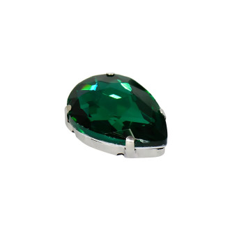 Cyrkonie szklane kropelkopodobny do szycia w metalicznym okuciu 25x18 mm zielony 1 szt