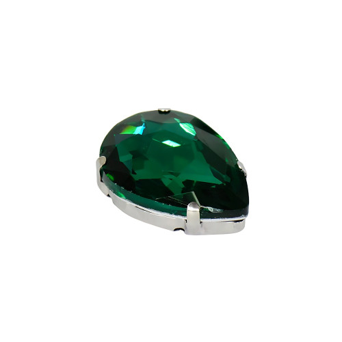 Teardrop-shaped sew-on glass rhinestones in a metal frame 25×18 mm green 1 pc