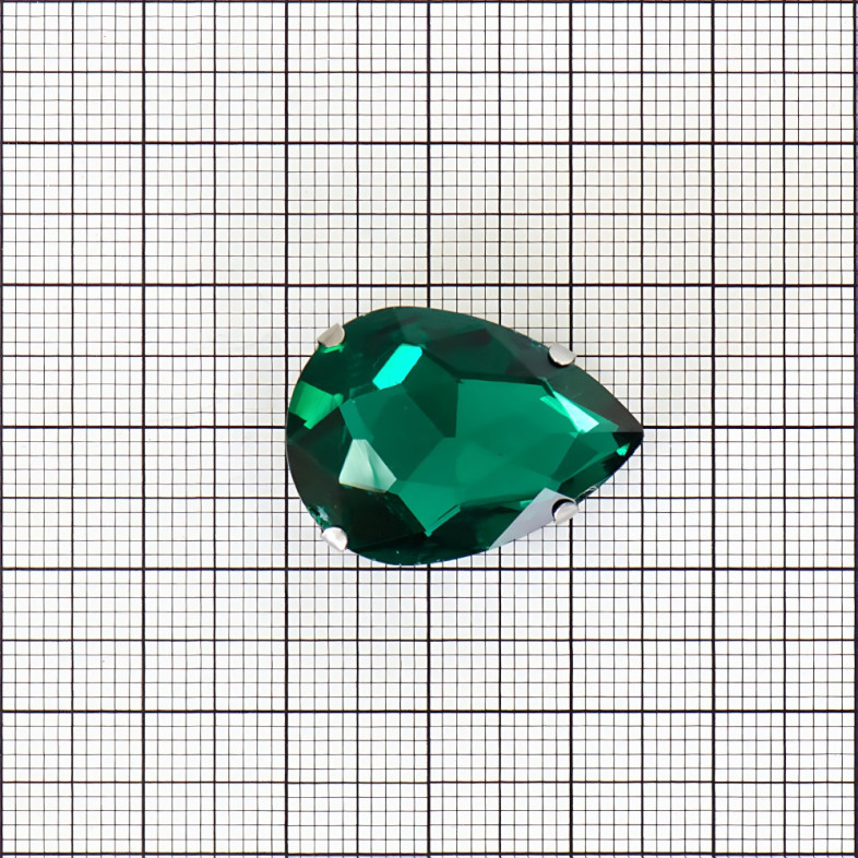 Teardrop-shaped sew-on glass rhinestones in a metal frame 25×18 mm green 1 pc