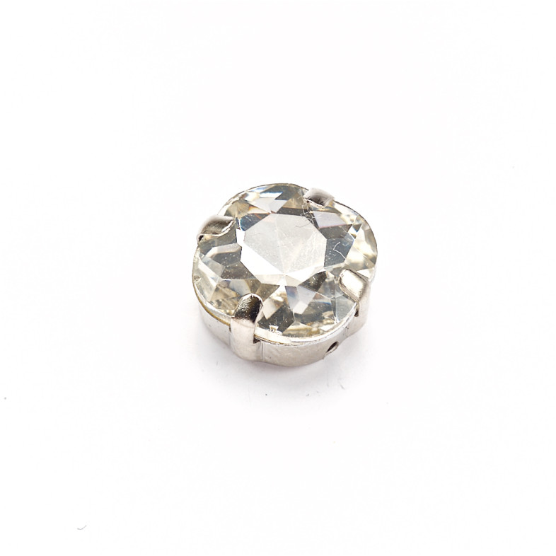 Sew-on glass rhinestones in metal frame 10×10 mm transparent pack of 2 pcs
