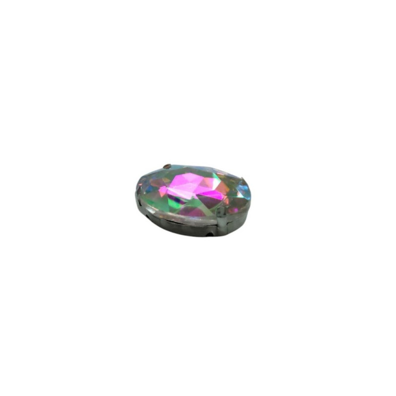Oval glass rhinestones for sewing in a metal frame 25×18 mm transparent 1 pc.