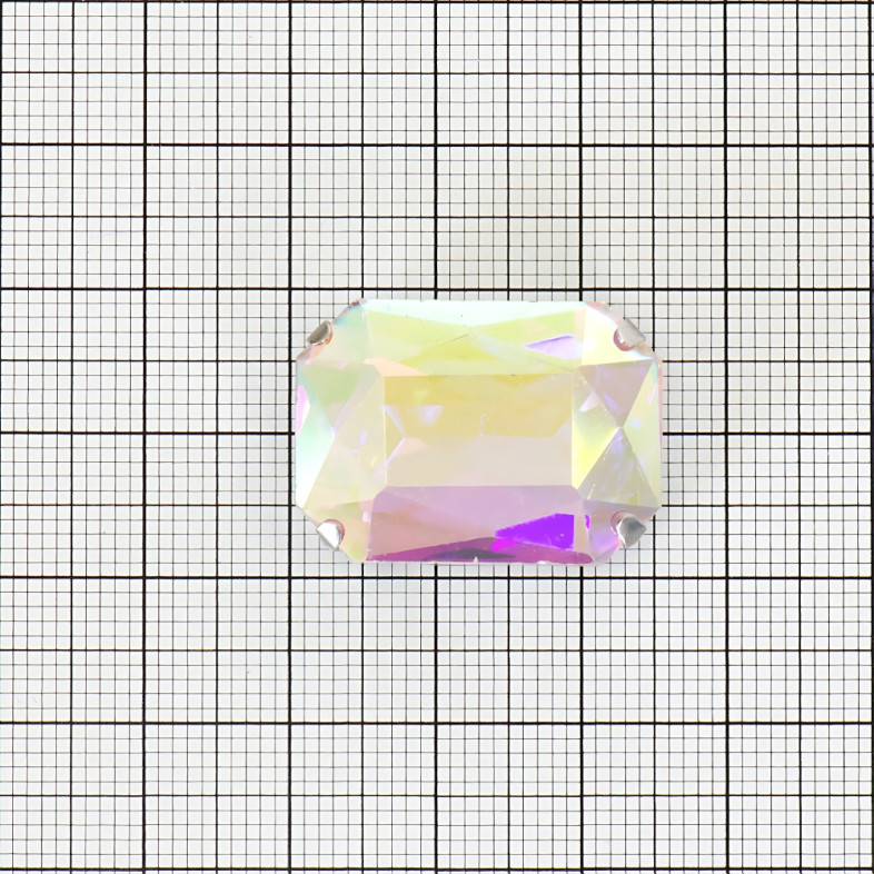 Rectangular glass rhinestones for sewing in a metal frame 25×18 mm transparent iridescent 1 pc