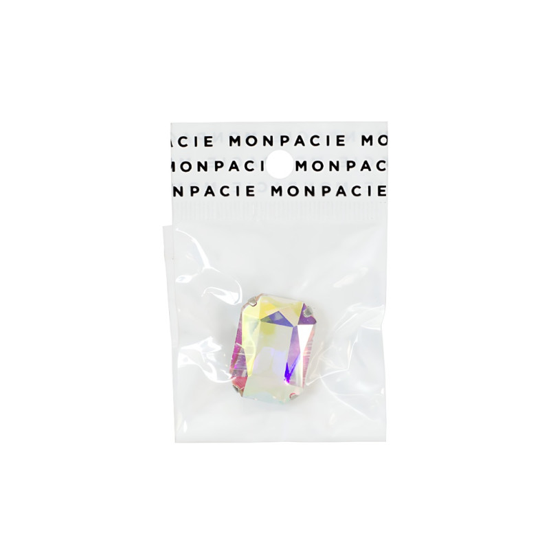 Rectangular glass rhinestones for sewing in a metal frame 25×18 mm transparent iridescent 1 pc