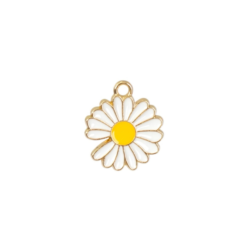 Enameled metal pendant 16.5 mm Chamomile gold 1 pc