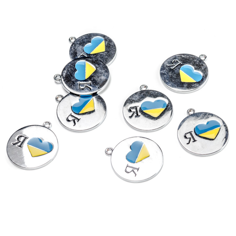 Enameled metal pendant Heart with Ukraine yellow-blue 1 pc.