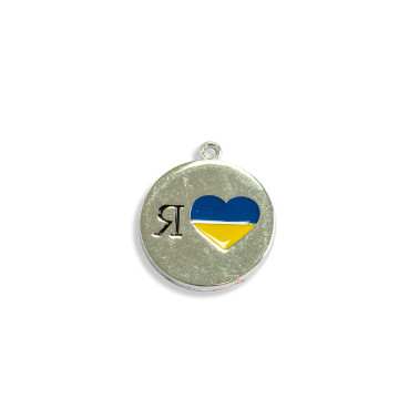 Enameled metal pendant Heart with Ukraine yellow-blue 1 pc.