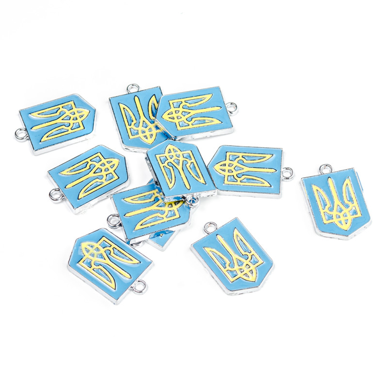 Enameled metal pendant Coat of arms yellow-blue 1 pc.