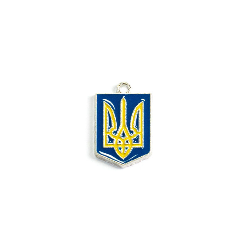 Enameled metal pendant Coat of arms yellow-blue 1 pc.