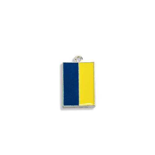 Enameled metal pendant Flag yellow-blue 1 pc.