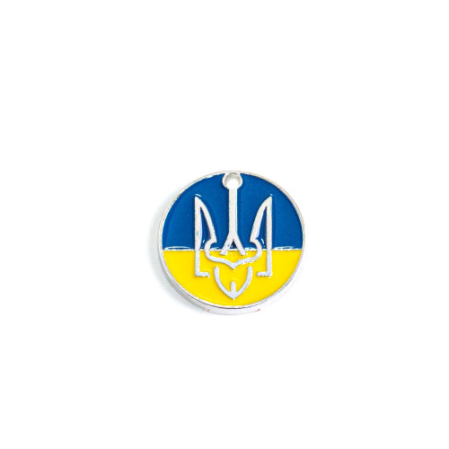 Enameled metal pendant round Coat of arms yellow-blue 1 pc.