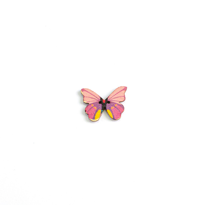 Wooden button Butterfly pink 1 pc.
