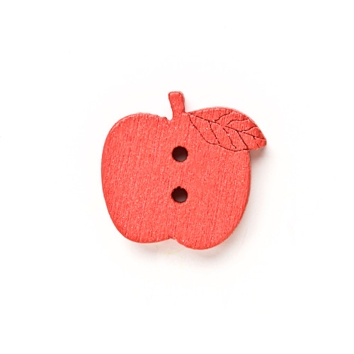 Wooden button Apple red 1 pc.