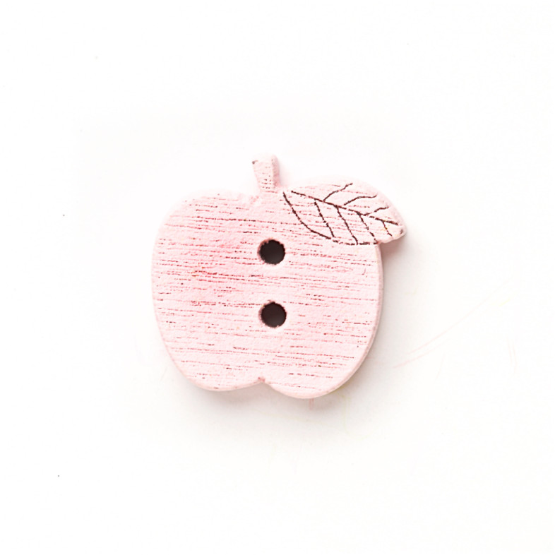 Wooden button Apple pink 1 pc.