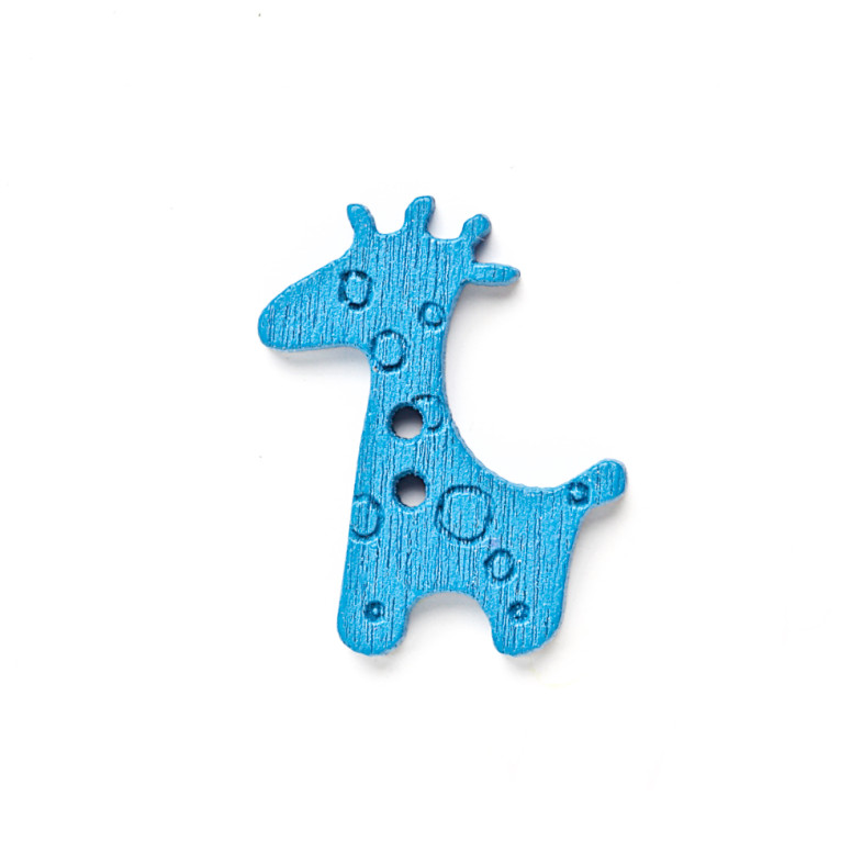 Wooden button Giraffe blue 1 pc.