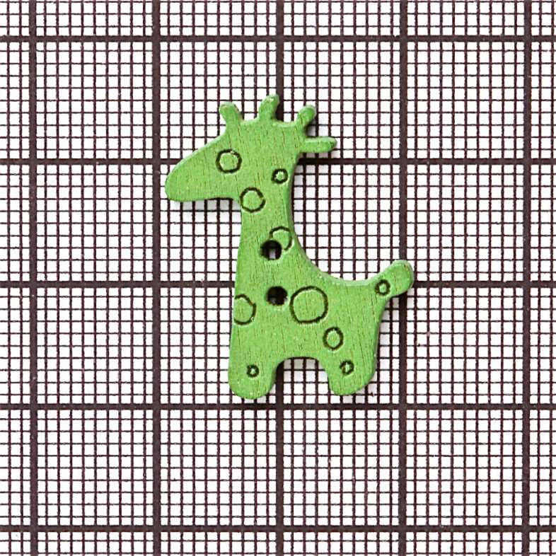 Wooden button Giraffe green 1 pc.
