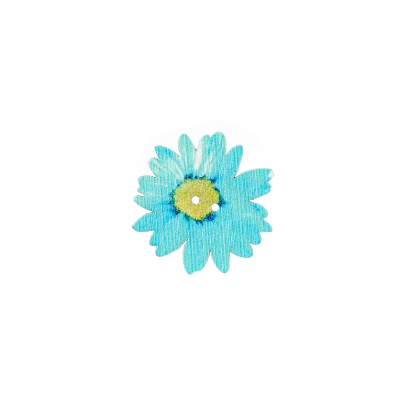 Wooden button Flower blue 1 pc.