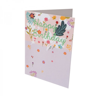 Pocztówka Happy Birthday Kwiaty fioletowy 1 szt