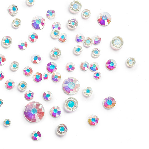 Set of glass rhinestones on glue, mixed sizes, transparent, 1 pc.