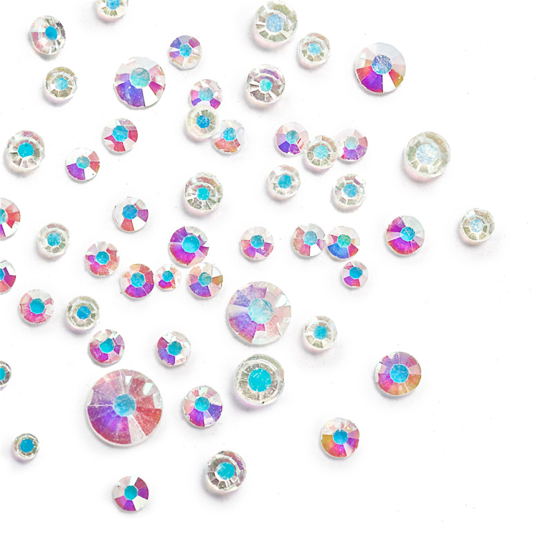 Set of glass rhinestones on glue, mixed sizes, transparent, 1 pc.