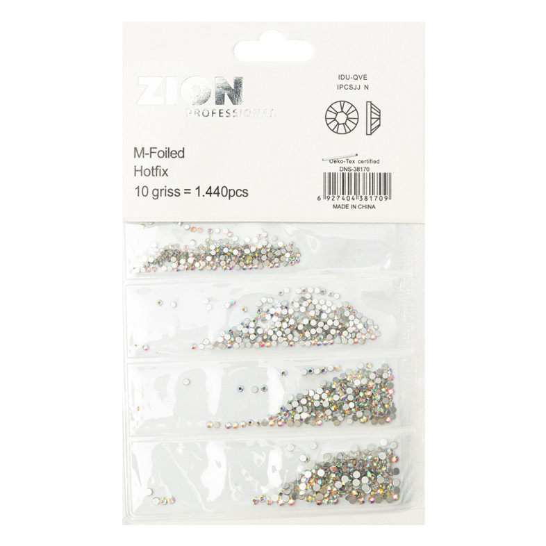 Set of glass rhinestones on glue, mixed sizes, transparent, rainbow, 1 pc.