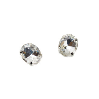 Sew-on glass rhinestones in metal frame 10×8 mm transparent pack of 2 pcs