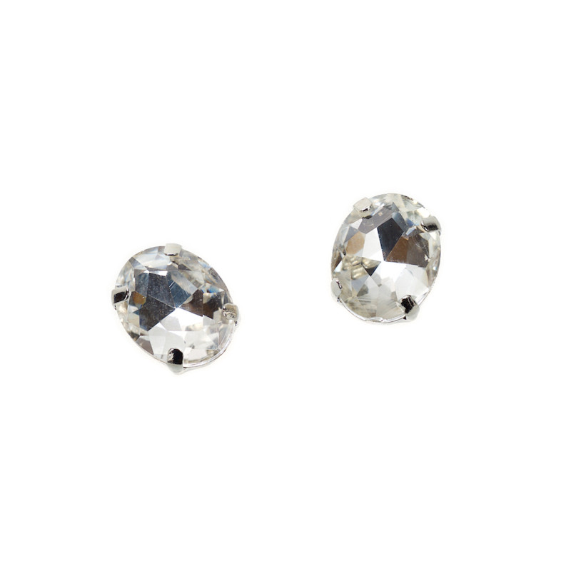 Sew-on glass rhinestones in metal frame 10×8 mm transparent pack of 2 pcs