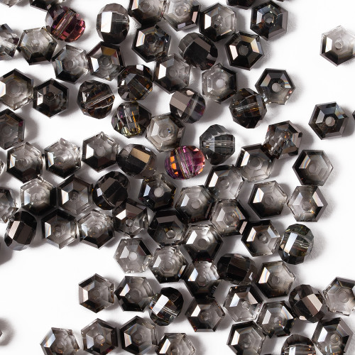 Crystal bead round hexagonal 6 mm black 1 pc