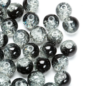 Koralik szklany 10 mm czarny przezroczysty ze spękaniami 1 szt