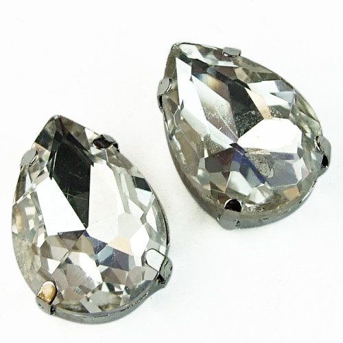 Cyrkonie szklane do szycia w metalicznym okuciu 18x13 mm przezroczysty op.2 szt