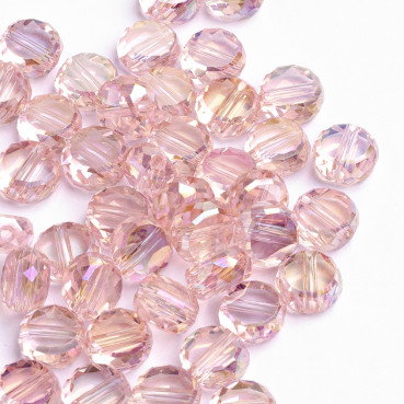 Crystal bead round flat 8 mm pink 1 pc