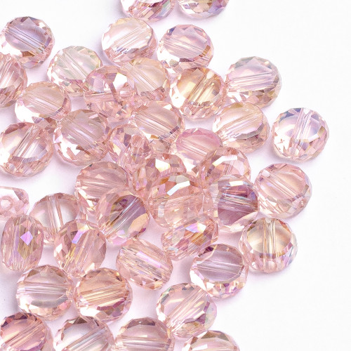 Crystal bead round flat 8 mm pink 1 pc