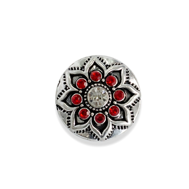 SNAP button bead Flower red cupronickel 1 pc