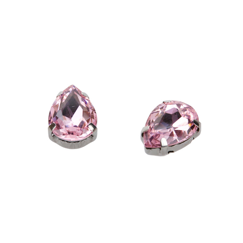 Sew-on glass rhinestones in metal frame 14×10 mm pink, pack of 2 pcs.
