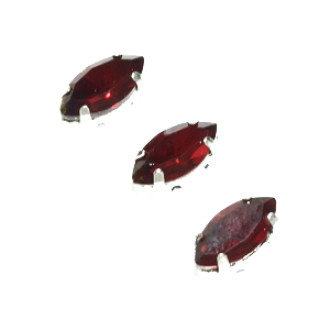 Sew-on glass rhinestones in metal frame 10×5 mm red, pack of 3 pcs.